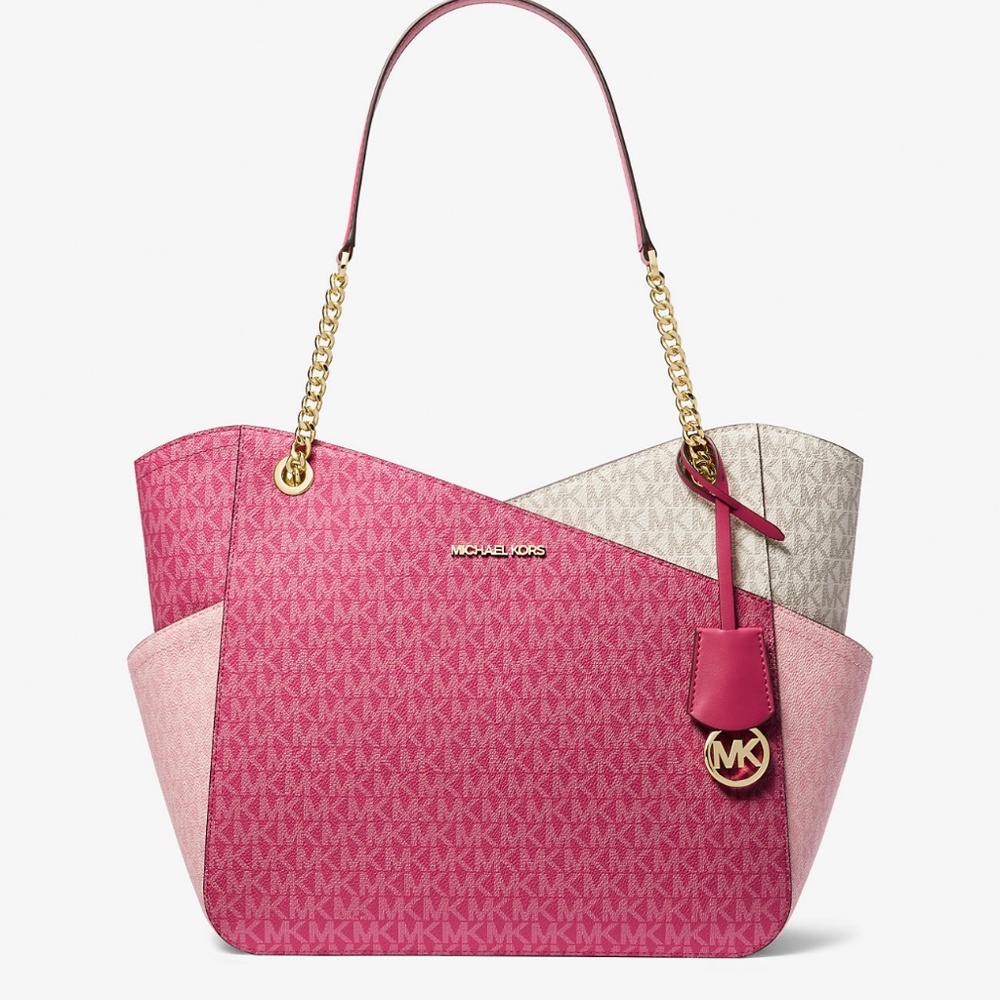 NWT Michael Kors Jet Set Large Color-Block Logo Shoulder Bag Electric Pink